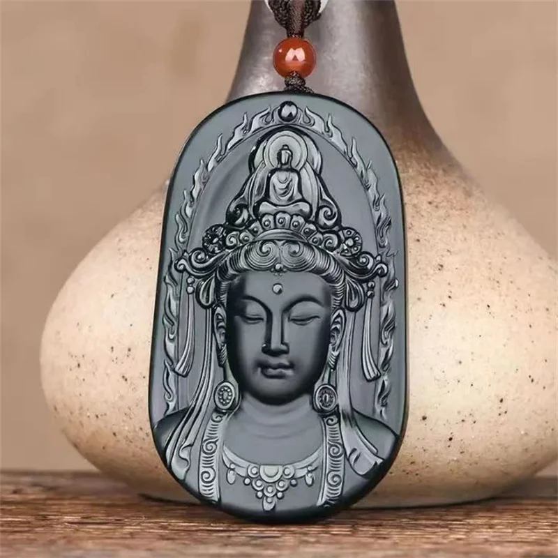 

Jia Le/ 100% Natural Hetian Cyan Jade Guanyin Head Necklace Pendant Fashion Personalized Men and Women Couples Amulet Gift