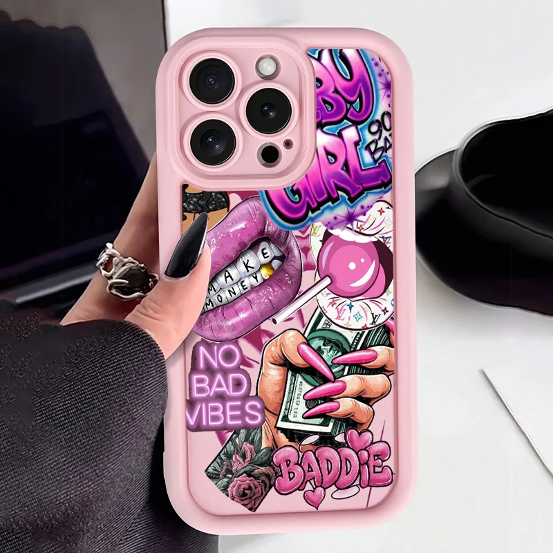Pink Lips USD Banknote Printed Silicone Phone Case For iPhone 17 16 15 14 13 12 11 Pro Max 17 Air X XR XS 15 Plus 16e Soft Cover 3