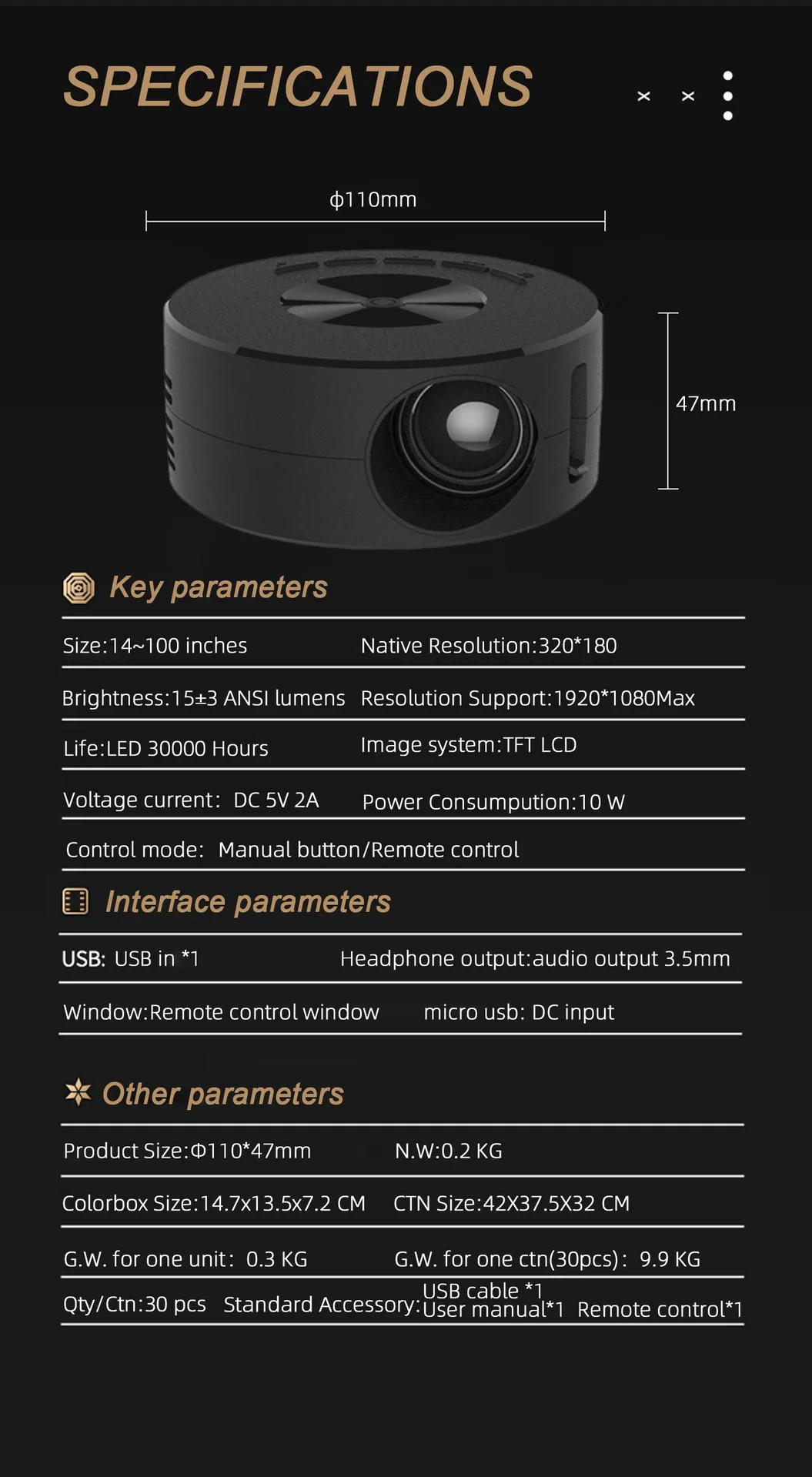 YT200 LED Palm Sized Projector With Diffuse Reflection