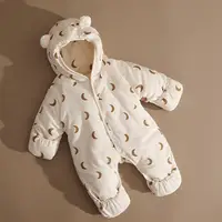 Baby Rompers Winter Outfits Thickened Cotton Jumpsuit with Foot Cover for Newborns Warm Fleece Lined Snowsuit for -5°C To 10°C