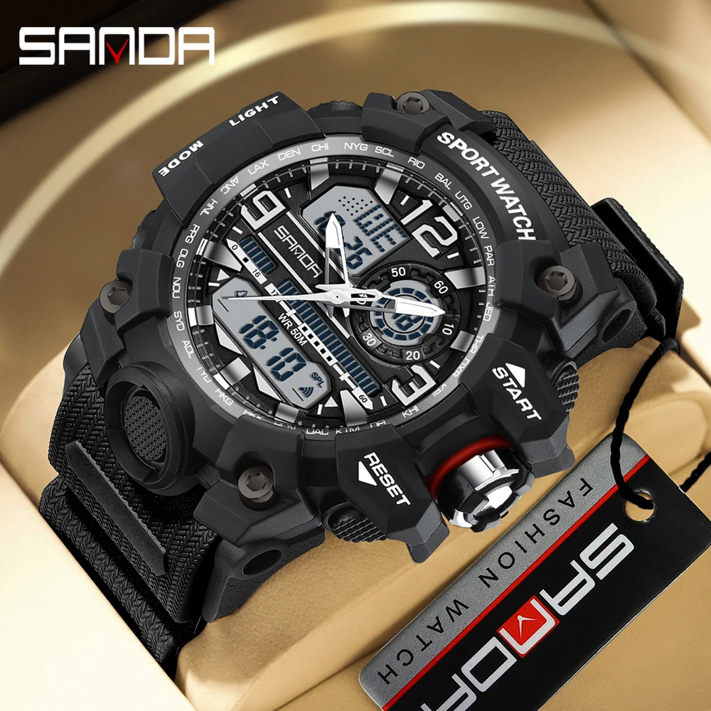 Sanda Couple Youth Electronic Watch Multi functional Trendy Cool Men's and Women's Watch Night Glow Waterproof Watch