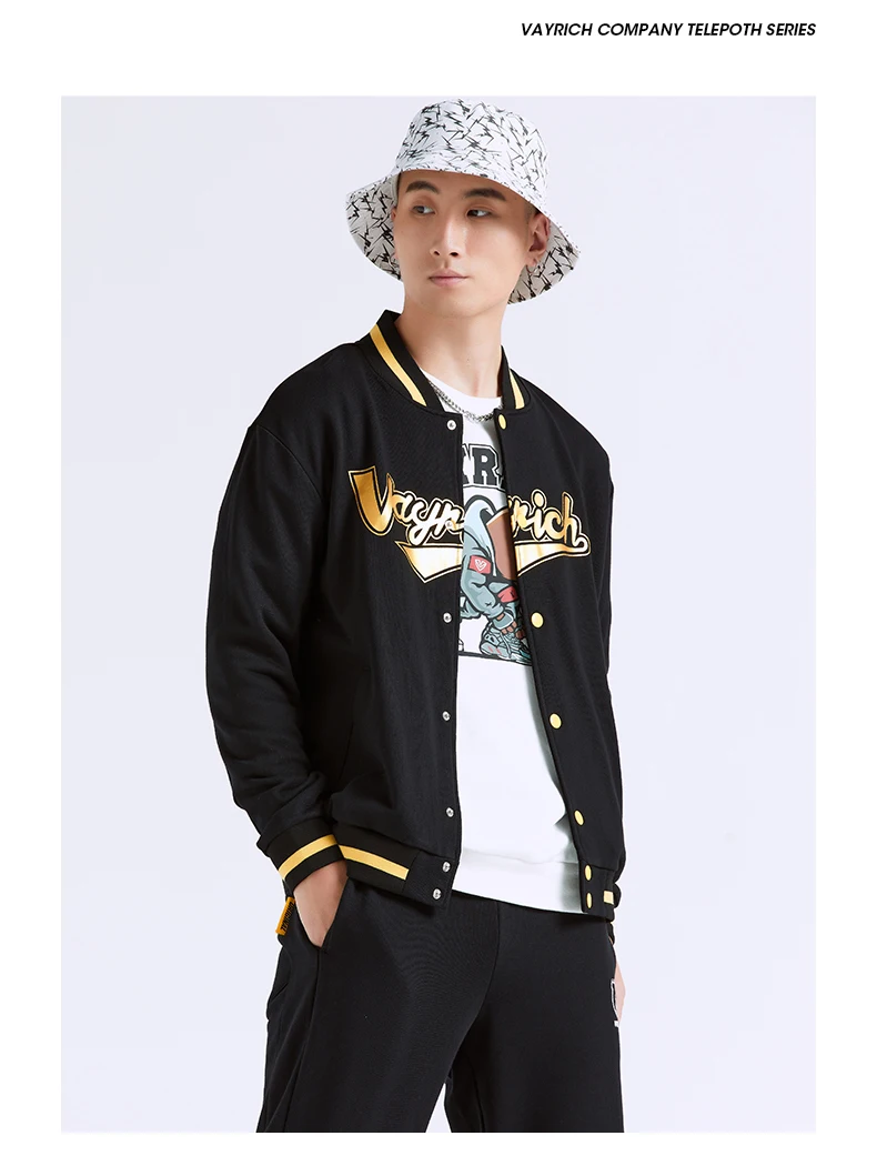 Sanxingdui Vayrich Branded 100% Cotton Full-Snap Baseball Bomber Jacket Streetwear Hip Hop Unisex College Casual Outerwear Coats