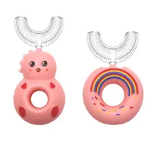 

U-shaped Children Silicone Toothbrush Doughnut Manual Toothbrush Kids Safety Teeth Cleaner Tooth Brush Cartoon Pattern