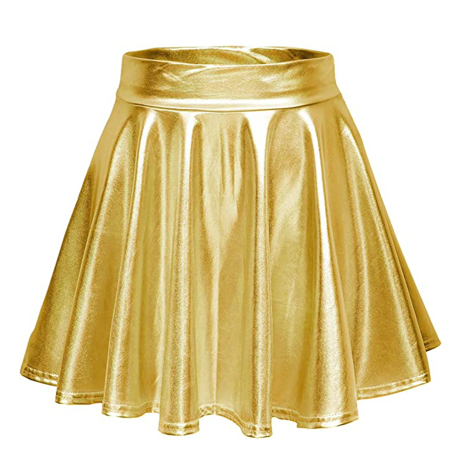 

Womens Sexy High Waist Mini Pu Leather Skirt Club Party Dance Shiny Holographic Skirts Harajuku Jk Metallic Pleated Skirt
