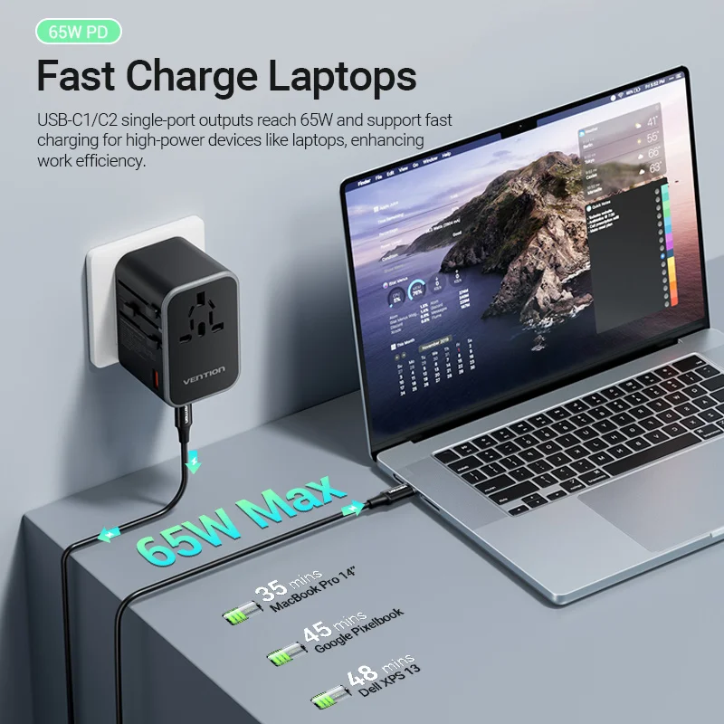 Adaptador Universal de Viagem Tudo em um Carregador de Parede Tomada ac Eua ue Aus Reino Unido pd 65w por Todo o Mundo - Image 4