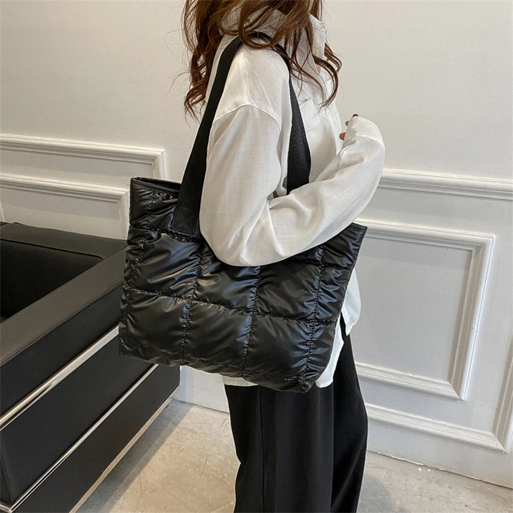Fashion Shoulder Bag Large Capacity Cotton Padded Women Tote Bag Rhombus Ladies Tote Handbags Quilted Solid for Leisure Travel
