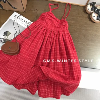 Red Plaid Sling Dress 1
