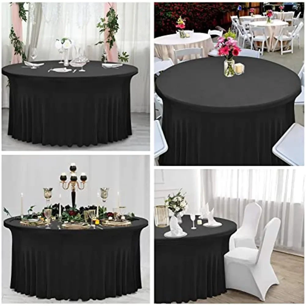 

1PC Ruffled Round Tablecloth Spandex Wedding Table Covers Lycra Stretch Skirt Table Cloth Linens Affairs Party Event Decoration