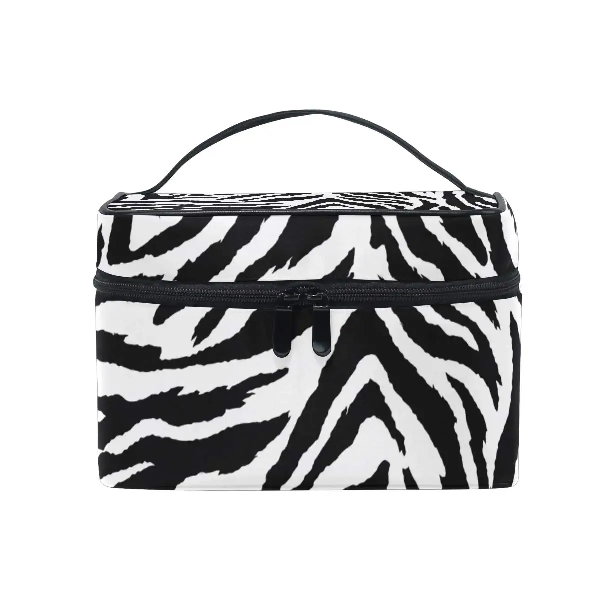 

Animal Zebra Print Black White Skin Cosmetic Bag Large Capacity Handy Toiletry Case Travel Makeup Organizer for Girls Women