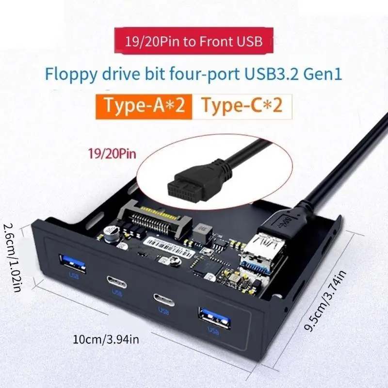 C90F 4포트 USB3.2 USB3.0 데스크탑용 전면 패널 3.5인치 플로피 슬롯에 적합 간편한 설치