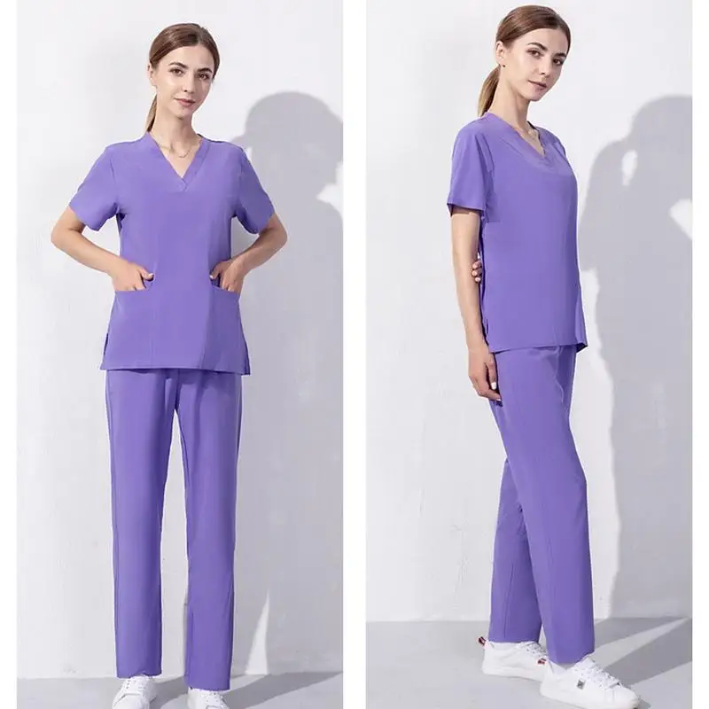 Women's Scrub Sets V-Neck Top Uniforms with Pocket Nurse Uniform Short Sleeved Doctor Working Clothing for Pet Hospital Clinic