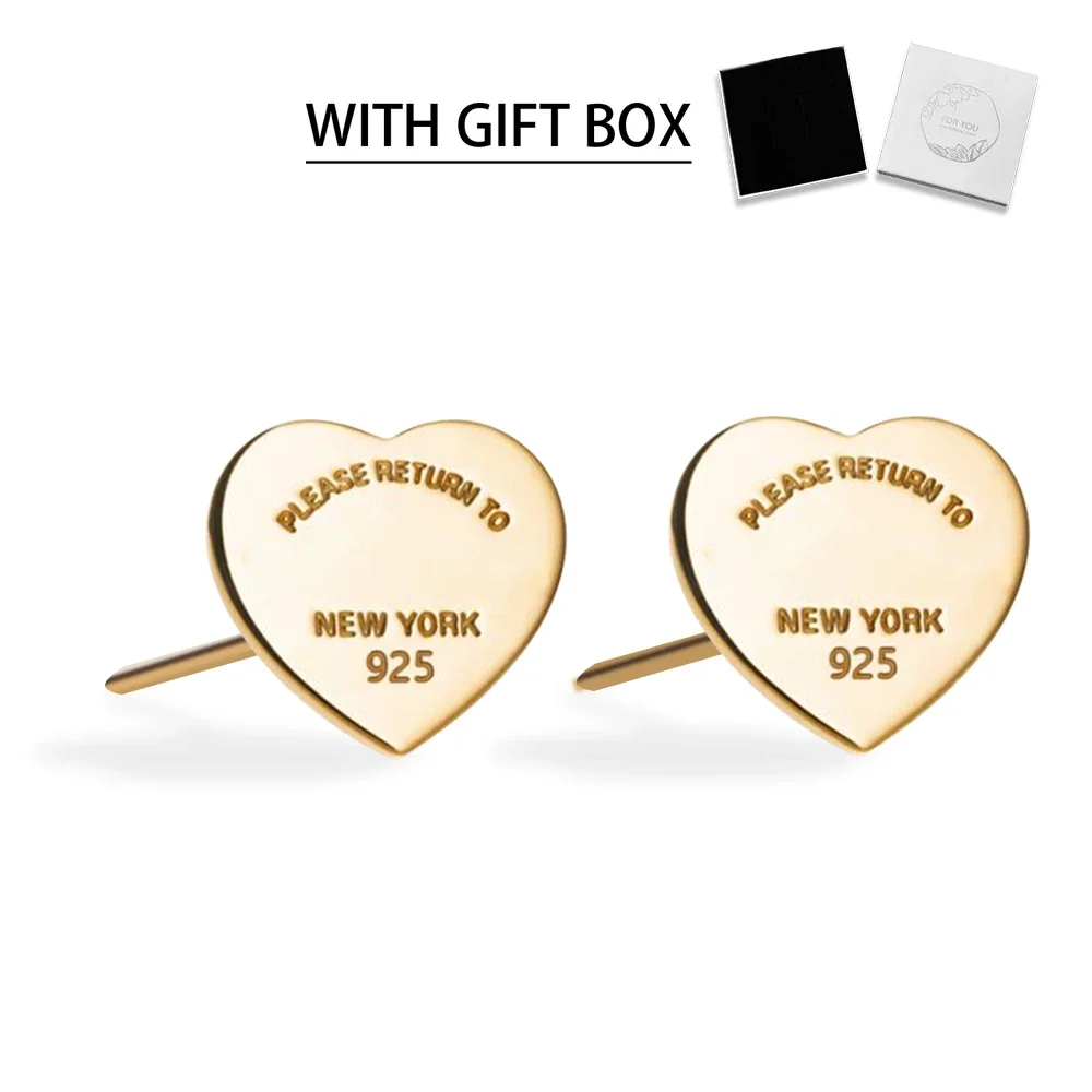 Chic European Style Titanium Steel Earrings with Electroplated Heart & Geometric Accents, Lightweight Women's Jewelry