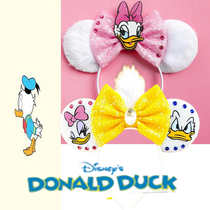 Daisy Anime Donald Hair Bands Women Carnival Daisy Duck Headband Kids Cosplay Bow Hair Accessories Girls Sequins Hairbands Gift disney mickey minnie mobile phone ring stand toy story lotso push pull ring clasp donald duck multi paste lazy table support