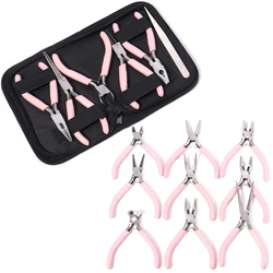 Portable Pink Color Stainless Steel Pliers Tools Set Round Nose Cutting Wire Plier Kit For Handcraft Beading DIY Jewelry Making
