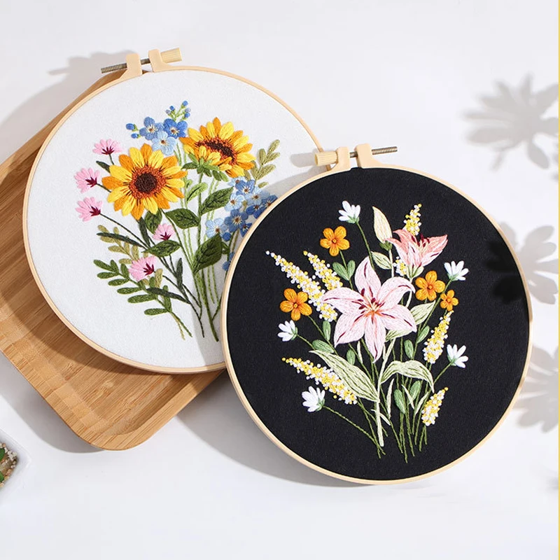 DIY Embroidery Kit Flower Bouquet Cross Stitch Kit with Stamped Cloth Needle Gift for Adult Beginner Girl Present