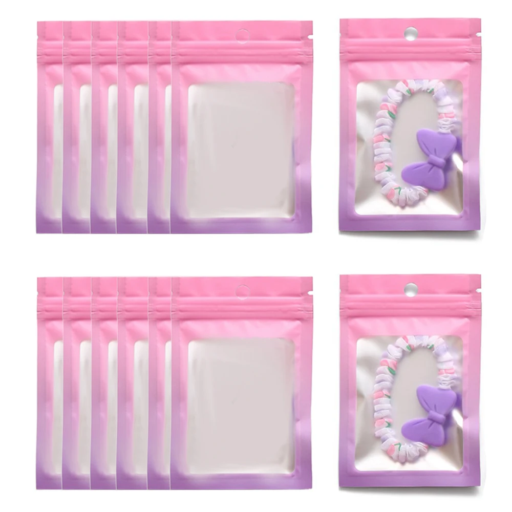 50 stücke Gradient rosa lila Kunststoff Zip-Lock-Tasche für Armband Halskette Haar Zubehör Schmuck Verpackung liefert Aufbewahrung beutel
