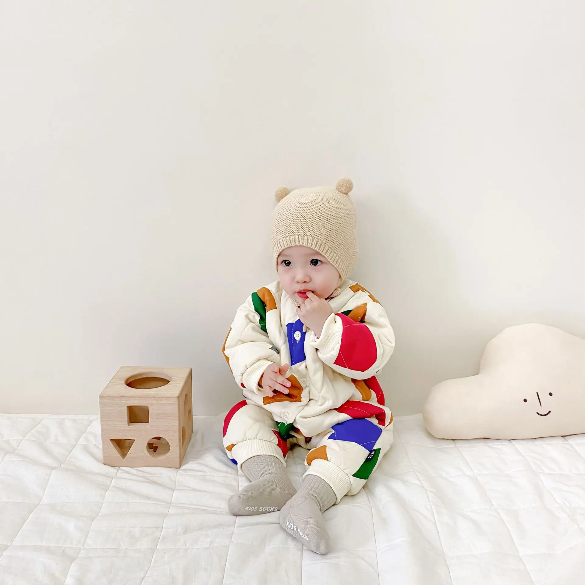 남아용 기하학 롬퍼 두꺼운 벨벳 긴팔 외투 코트,  외투, 싱글 가슴 파카, 2023 겨울
