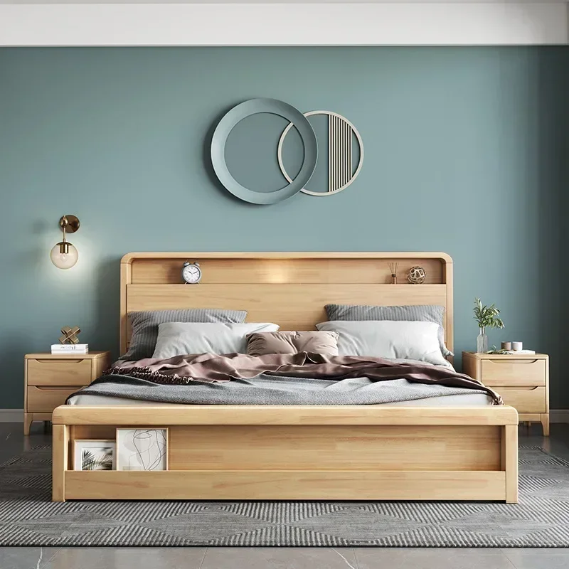 

Скандинавская кровать из цельной древесины, Современная Минималистичная кровать 1,8 м для основной спальни, двойная кровать 1,5 м, белая фотосессия, роскошная кровать для хранения