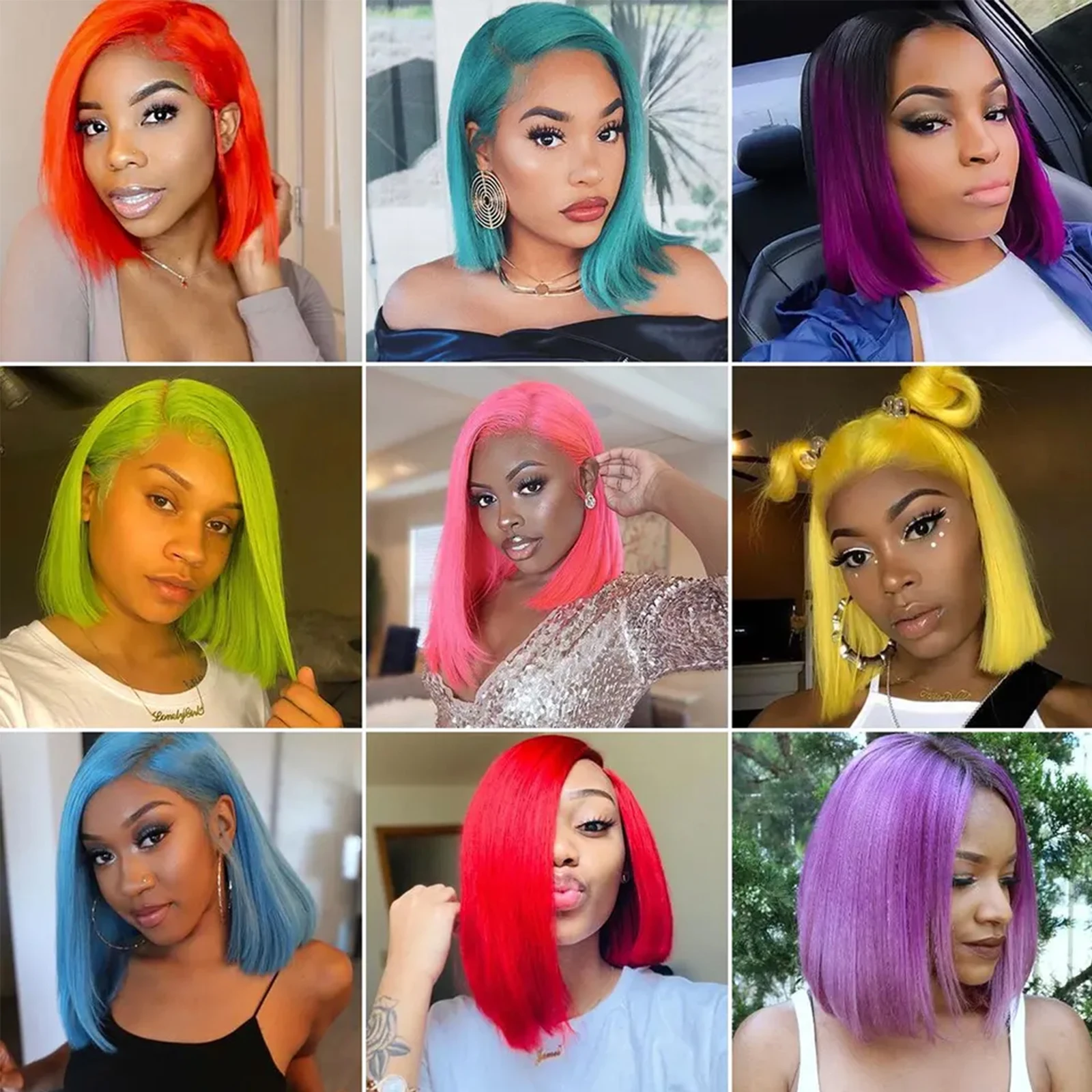 Perruque Bob Court 14 Pouces Avec Frange - Mix Green Naturelle, Cheveux Synthétiques Résistants à La Chaleur