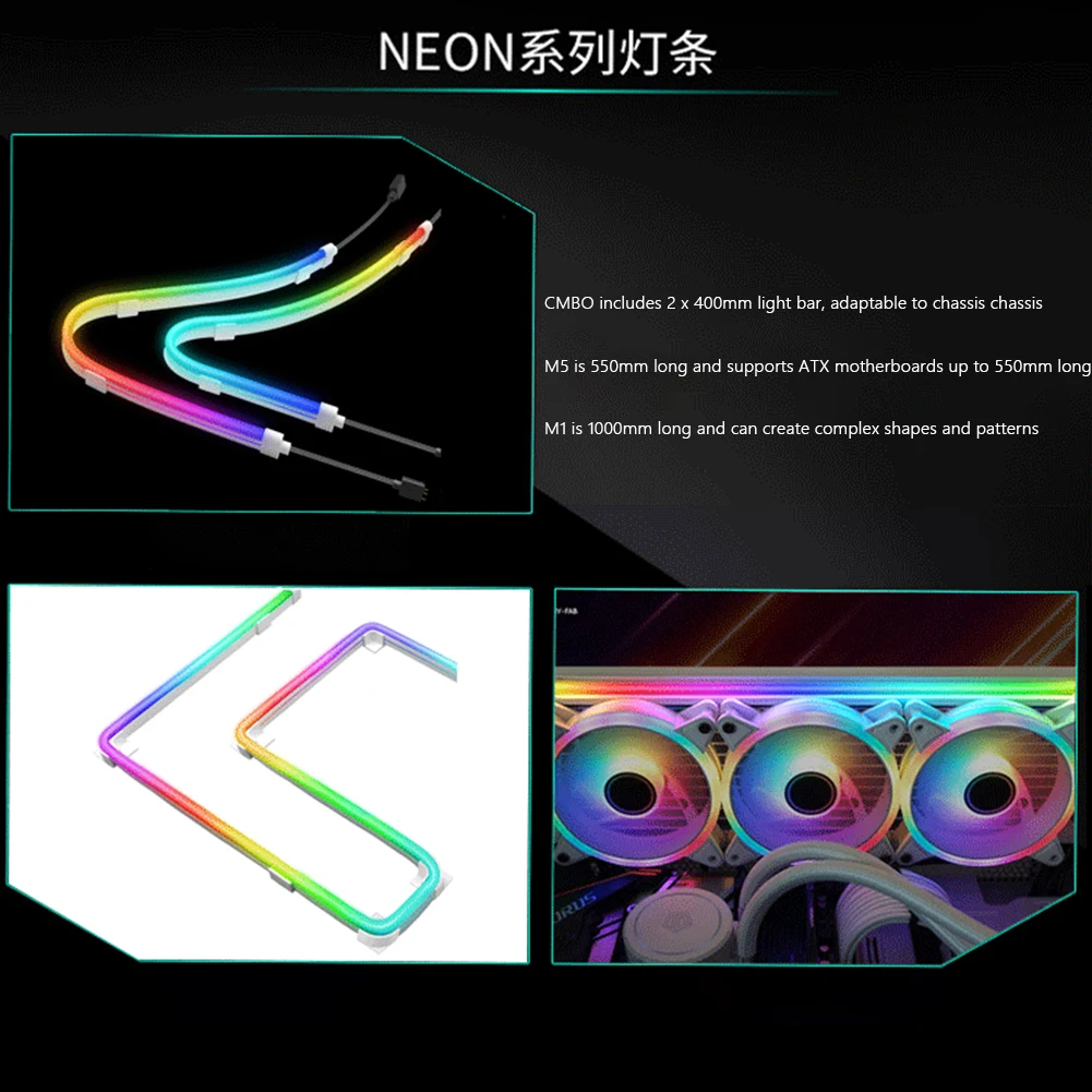 Zunate Striscia LED RGB Per PC 40cm Magnetica 5V ARGB Con 365 Effetti - Aura SYNC - 3