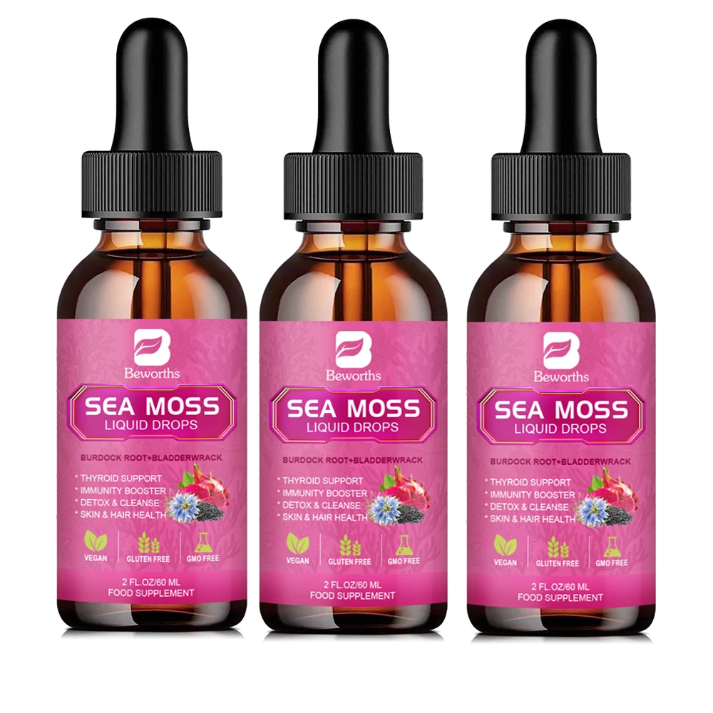 thumbnail image 1 of BEWORTHS 3000MG Gota líquida de musgo de mar Aceite de semilla negra orgánico y raíz de bardana para mejorar la inmunidad, el cabello, la piel y la digestión, 1 of 5