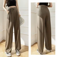 Spring Women Lace Up Straight Leg Suit Pants Female Solid Color High Waisted Trousers Lady Chic Designer All Match Work Pants - Image 3