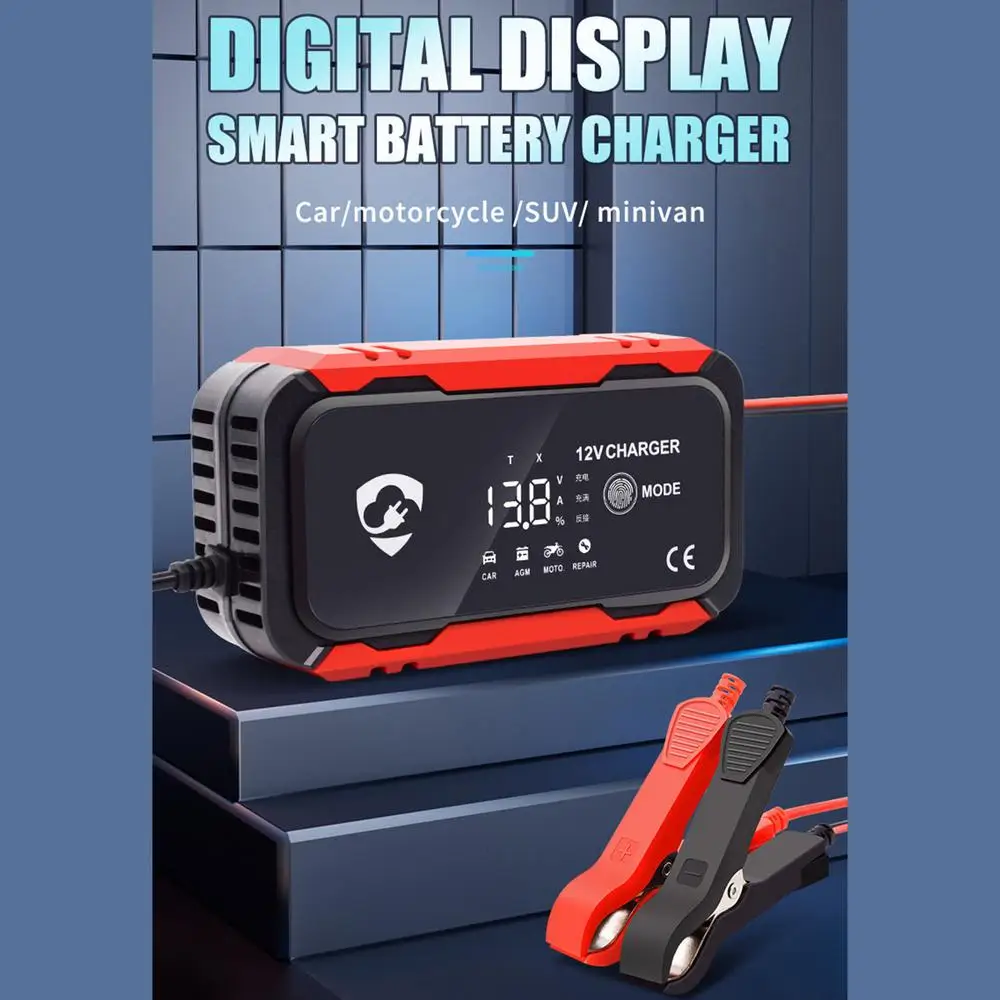 12V Car Battery Charger Digital Display Smart Battery Charging Tool Battery Trickle Charger Maintainer for Car Battery