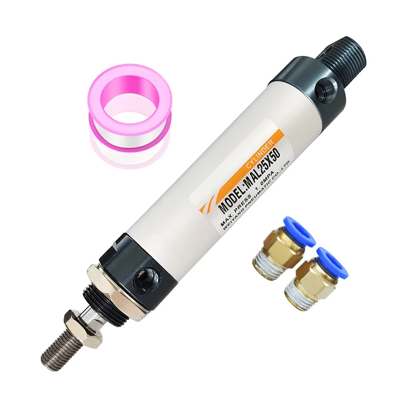 Mini Cilindro de ar Pneumático 20 25 32 40 mm Mini 25 50 100 200 300 400 500 mm Curso Liga de Alumínio Pequena Dupla Ação Parte Mal16