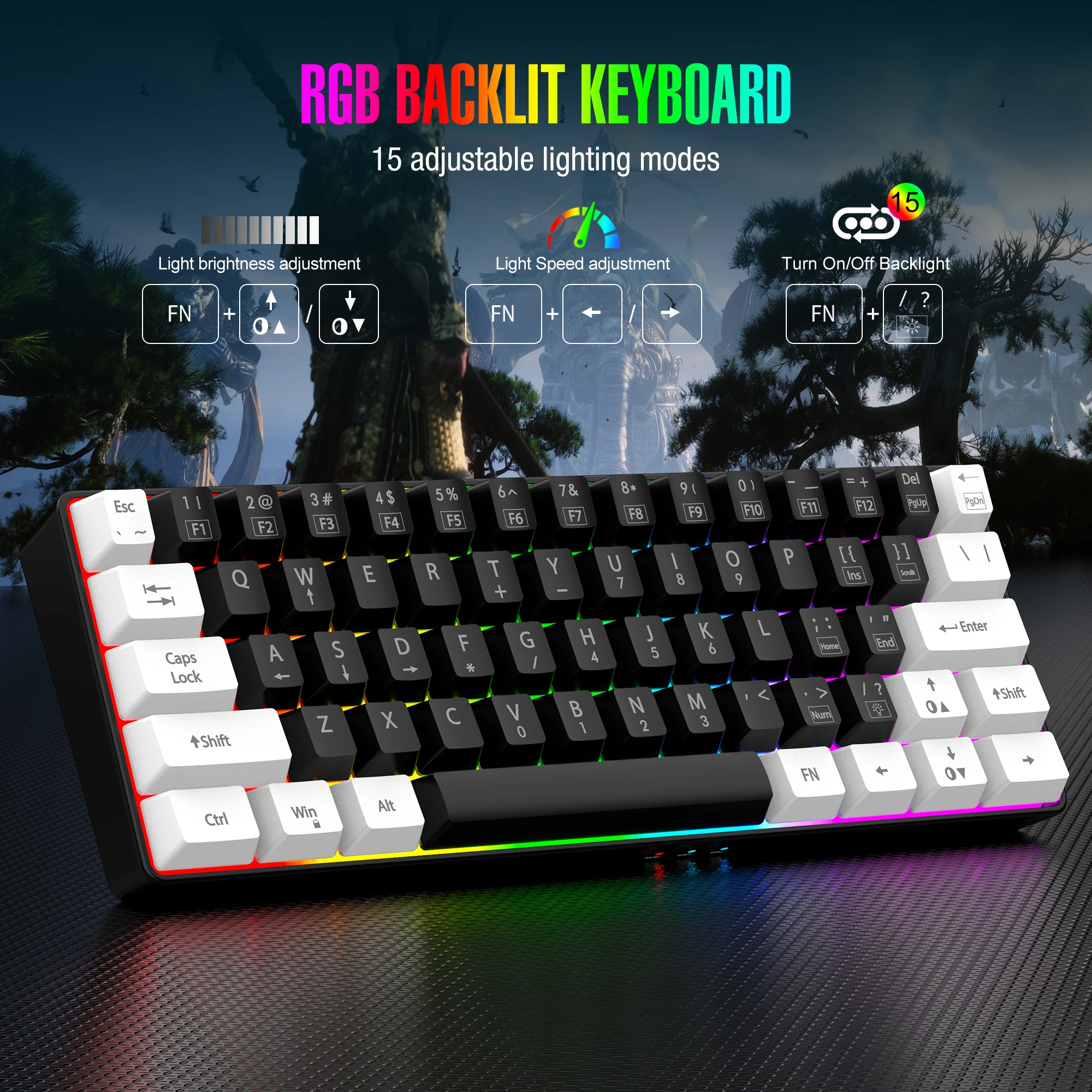 60% wired game keyboard, RGB backlit ultra-small keyboard, waterproof portable, computer/MAC game keyboard