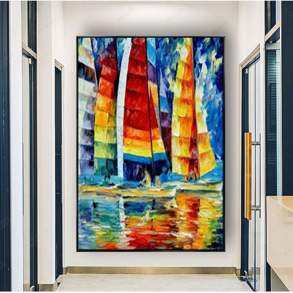 

100% Handmade Oil Painting On Canvas Large Indoor Wall Art Paintings Abstract Colorful Sailboat Pictures For Home Decor Artwork