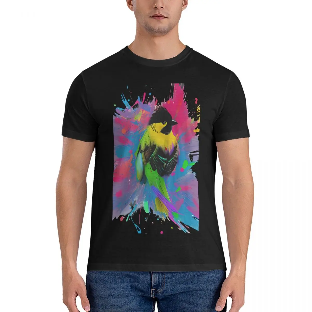 

Мужская толстовка с изображением птицы и пейзажа, худи с изображением галереи, футболки из 100% хлопка, Забавные футболки с коротким рукавом