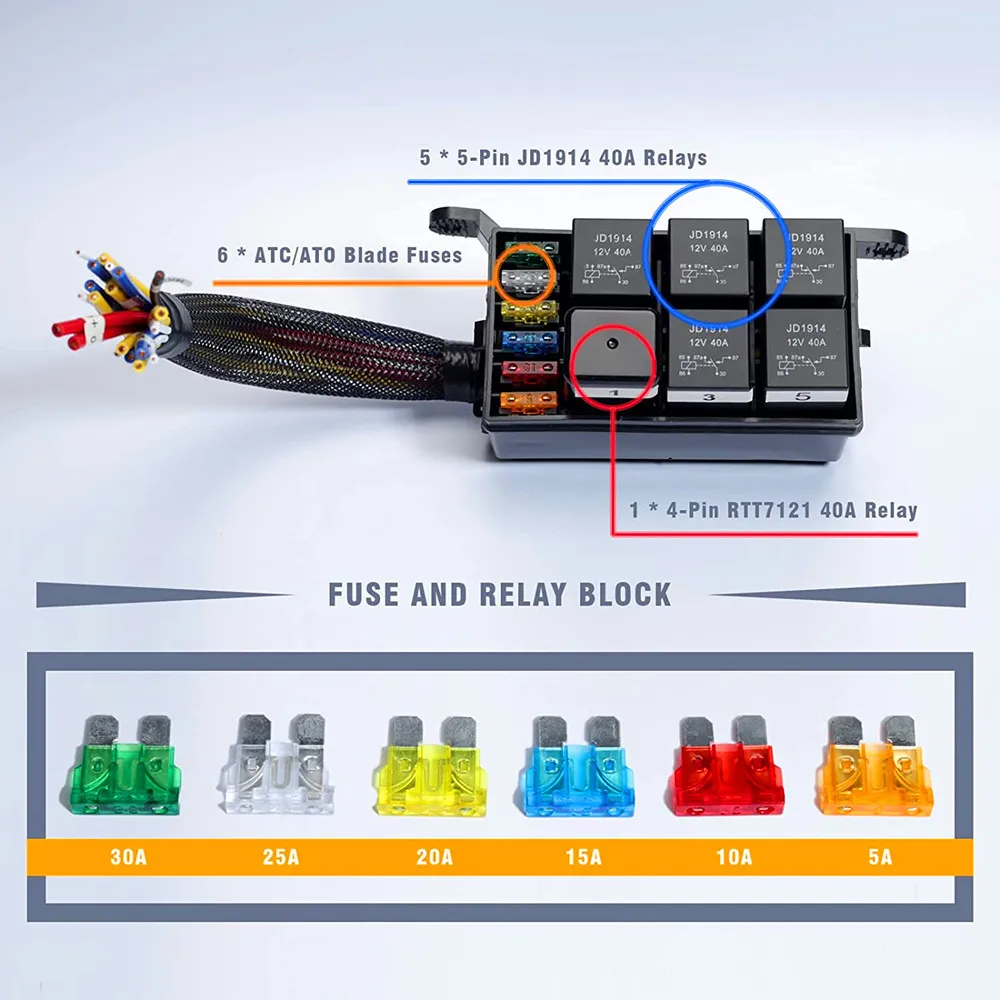 Set 5 Relè Auto 12V 40A - SPDT 5 Pin Con Fusibile, Per Luci, Ventole, Alzacristalli
