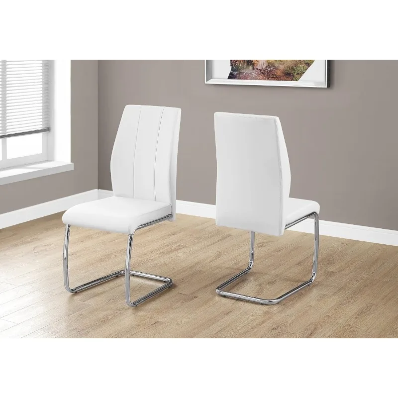 

Monarch Specialties 2 Piece DINING CHAIR-2PCS/ 39" H/WHITE LEATHER-LOOK/CHROME, 17.25" L x 20.25" D x 38.75" H