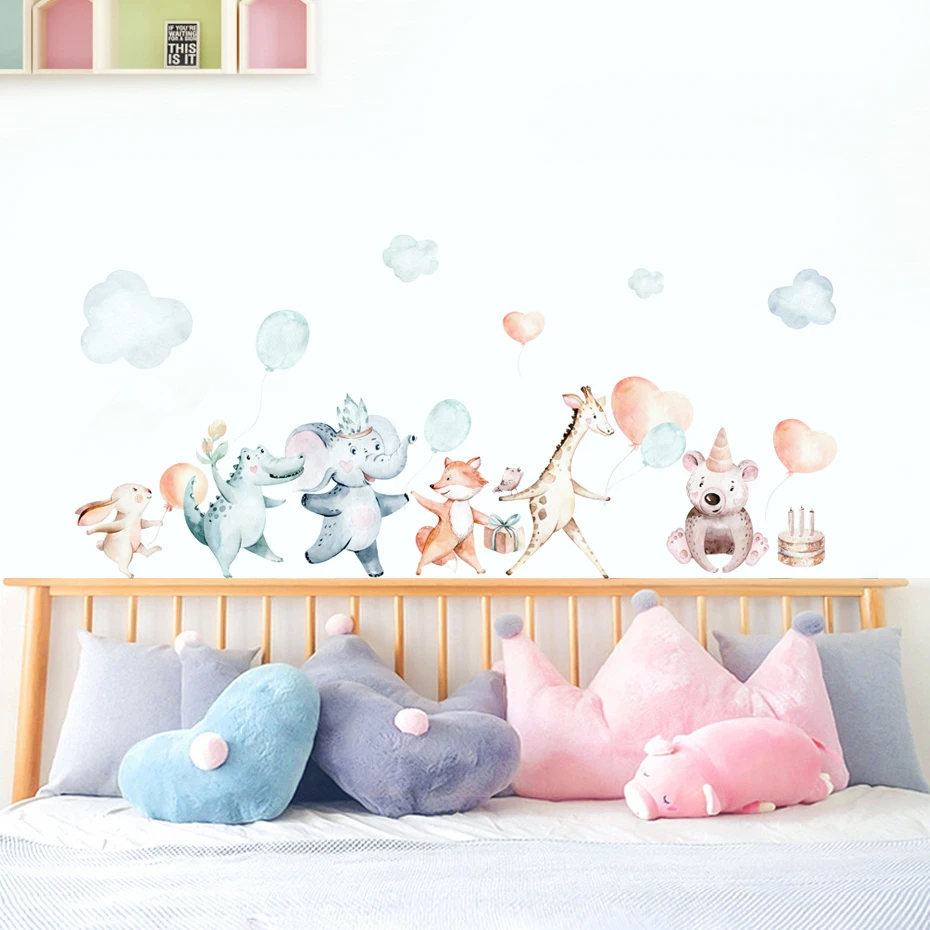 

Cartoon Cute Elephant Giraffe Animal Balloon Wall Sticker Nursery Vinyl Wall Art Decals for Baby Kids Room Playroom Home Decor