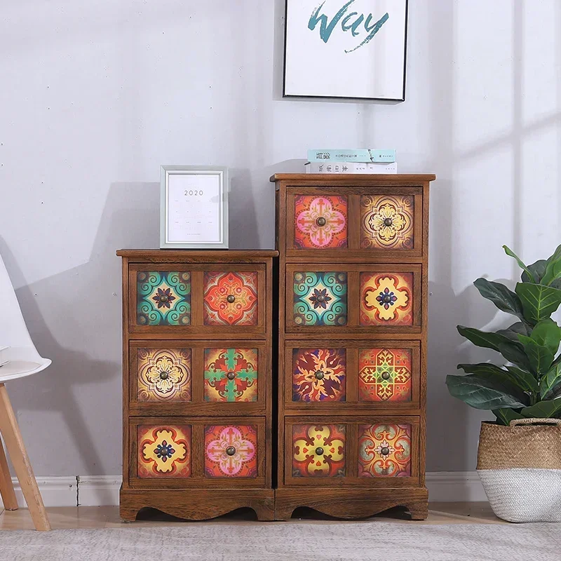 Multi-storey Locker Living Room Retro Storage Cabinet American Bedside Table Bedroom Wide Cabinet Nightstand Home Furniture