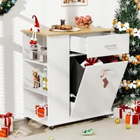 Rolling Kitchen Island with Trash Can Storage, Portable Kitchen Island on Wheels with Towel Rack & Spice Rack, Tilt Out Trash Ca 6