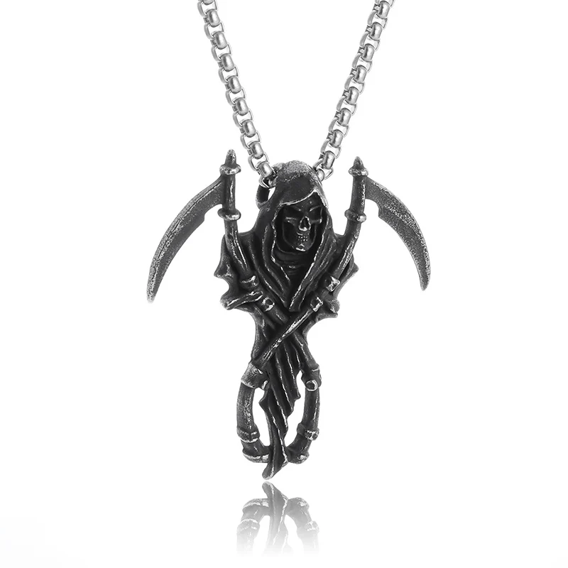 Gothic Reaper Scythe Skull Collana Con Ciondolo Per Uomo Ragazzi Halloween Rock Party Vintage Punk Jewelry Gifts