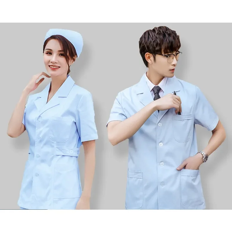 

Workwear Mens Tooth Health Check Work Uniform Top Thickening Medical Doctor Shirt Short Sleeve Cotton Hospital Lab Doctor