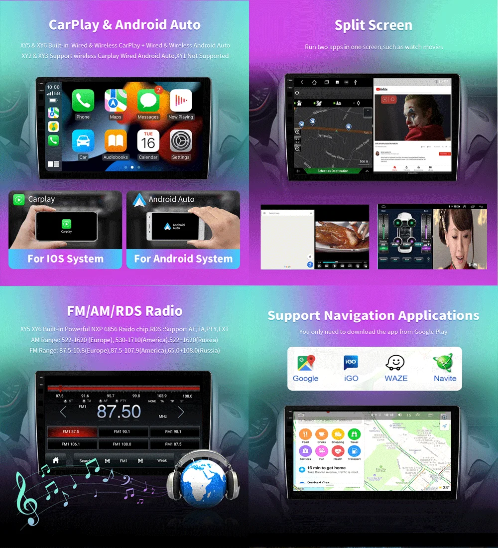 RoverOne Car Stereo Radio For Honda Fit Jazz 2004 2005 2006 2007 With CarPlay Android Auto Multimedia Player GPS Navigation Touch Screen Bluetooth - View #10