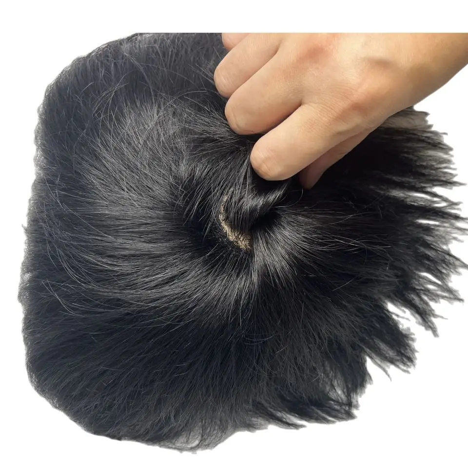 Parrucca da uomo Sistema di sostituzione dei capelli Parrucca per capelli protesi Capelli umani spessi Parrucchino da uomo con PU attorno a pezzi maschili per calvizie da uomo - immagine 3