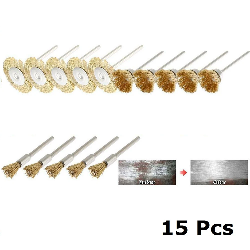 

15pcs Brass Wire Wheel Brush Pencil Cup Brush Rotary Tool For Drill Rust Weld