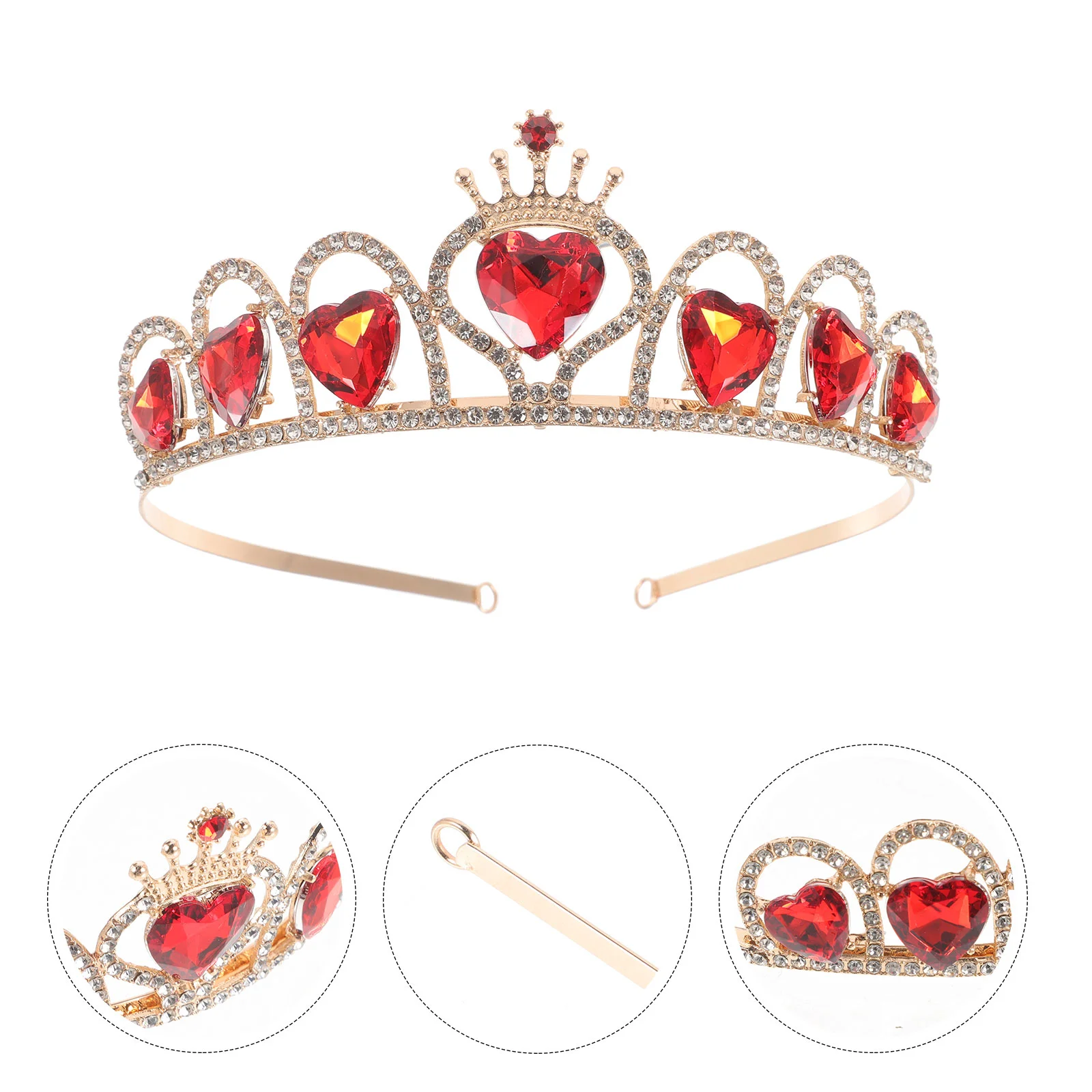Love Crown Headband Bridal Headdress Heart Shape Crystal Wedding Red Hair Accessories Acrylic 5