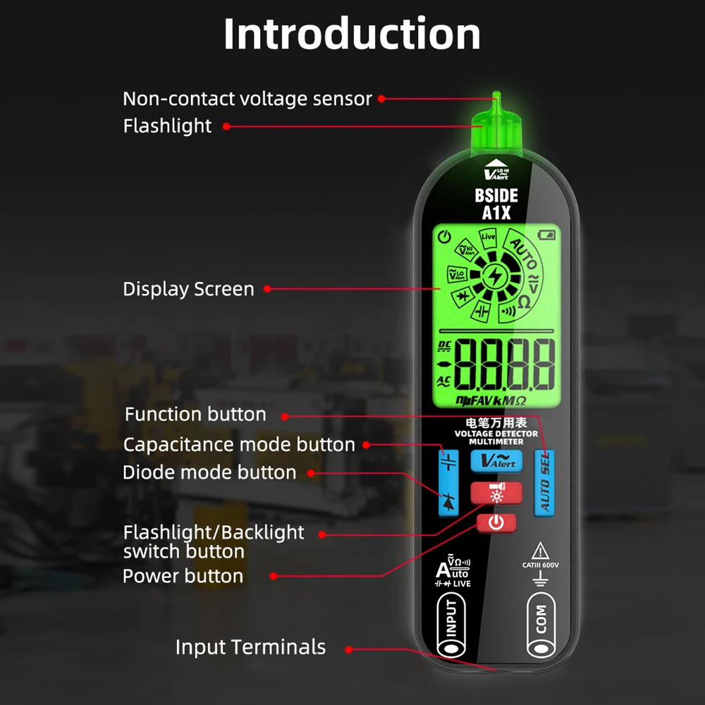 BSIDE A1X Digital Multimeter Electric Test Pen Voltage Resistance Diode Tester Live Wire Recognition Meter Automatic Shutdown