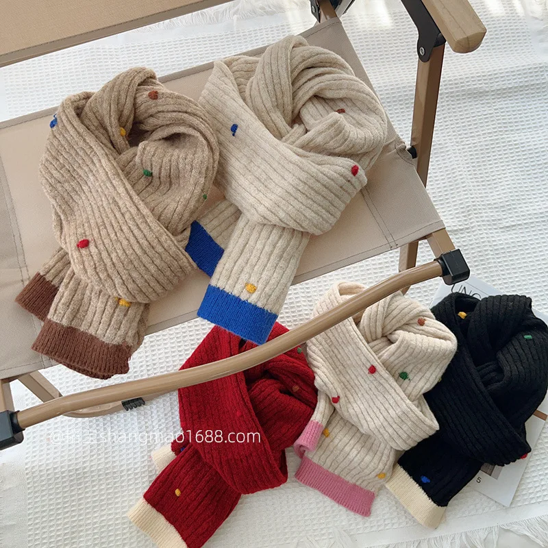Color Dots Children Wool Knitted Scarf Students Advanced Sense Everything Bib Boys Girls Winter Baby Warm 24W015
