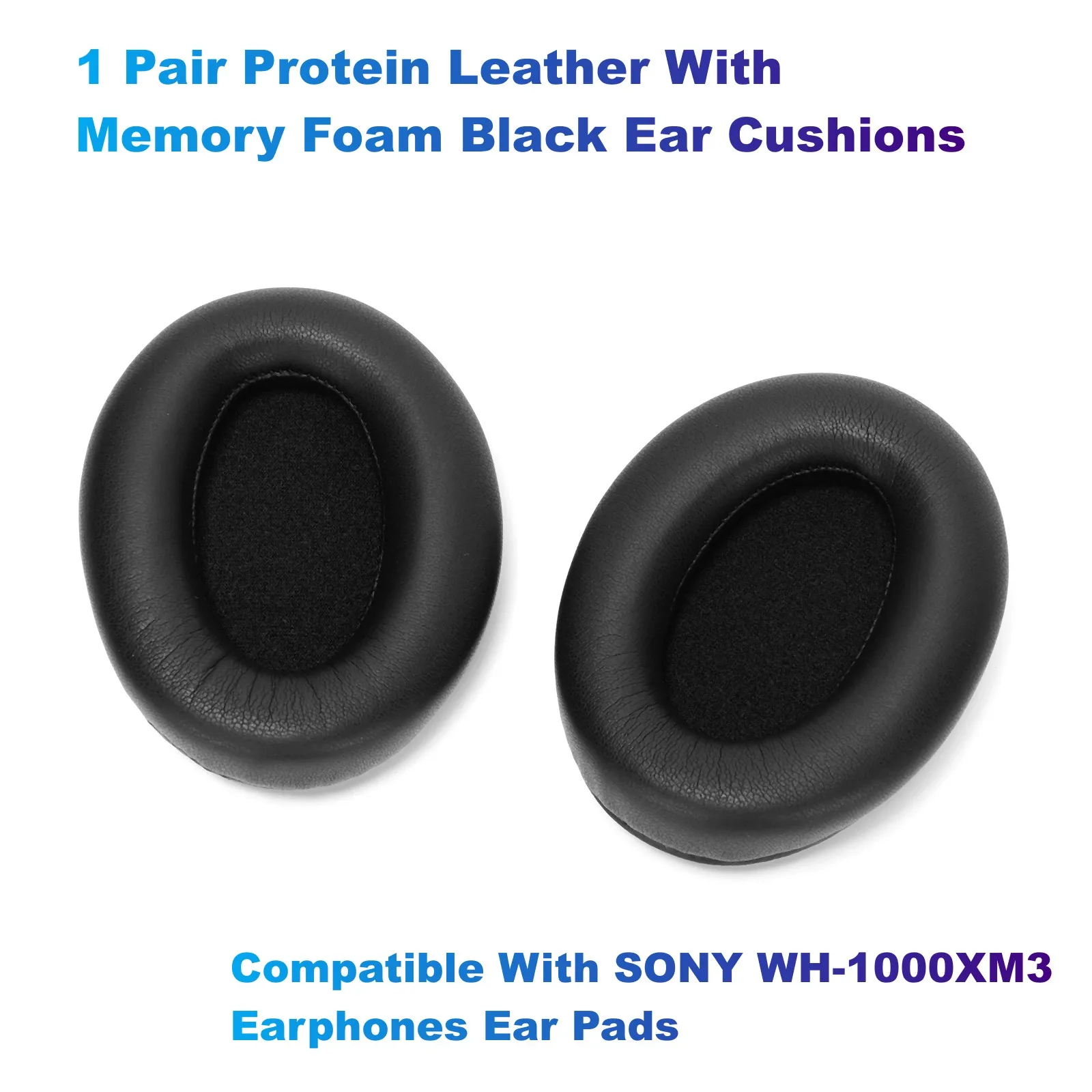 

1 Pair Protein Leather With Memory Foam Black Ear Cushions Replacement Compatible With Sony WH-1000XM3 Earphones Ear Pads