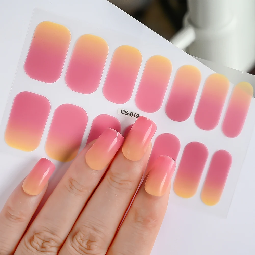 14 Tips DIY Baking-free Nail Sticker Long-Lasting Solid Color Nail Strips Patch Slider Full Cover Decal Self-Adhesive Full Wraps