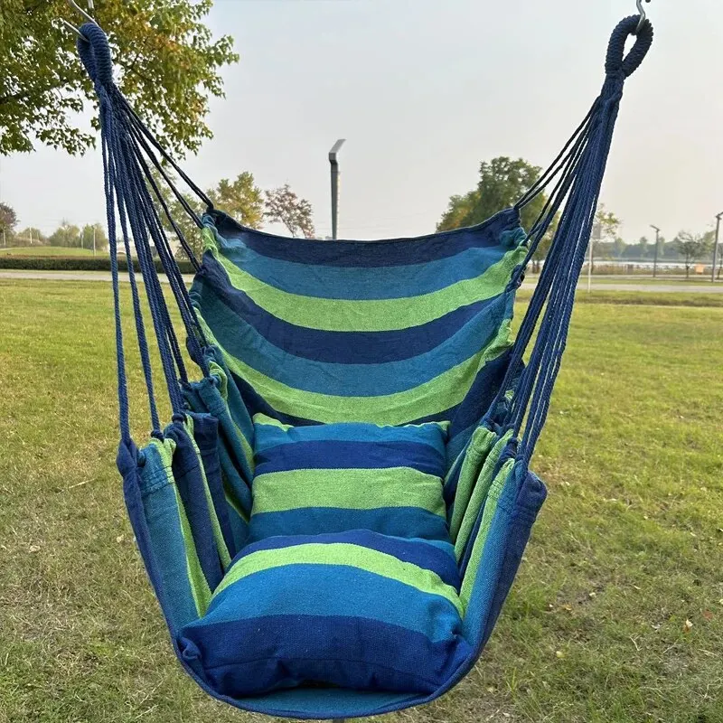 Hanging Chair Blue Striped 130 * 100cm (2 Pillows+tying Rope) Indoor and Outdoor Hanging Chairs Dormitories College Students Hammocks