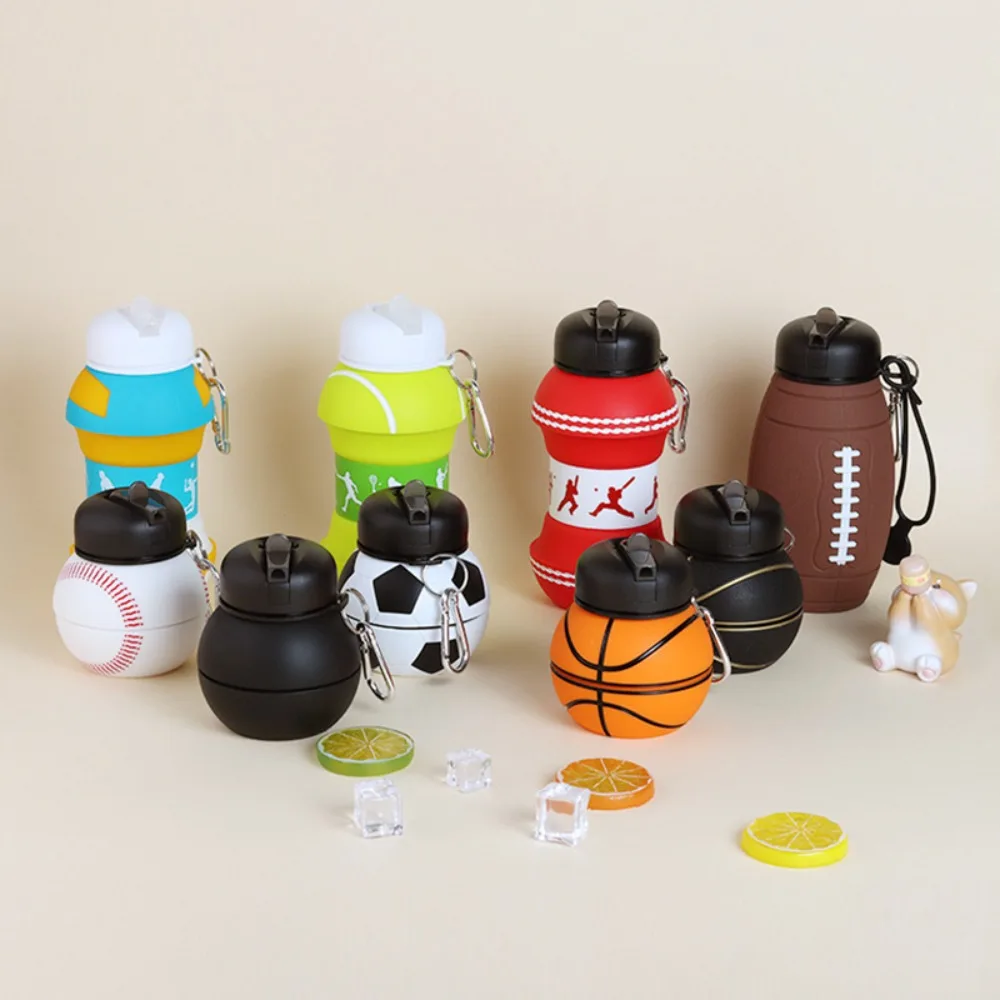 550ml Outdoor Sports Water Bottle Foldable Football Basketball Silicone Water Cup Creative Portable Leakproof Mug Student Kettle