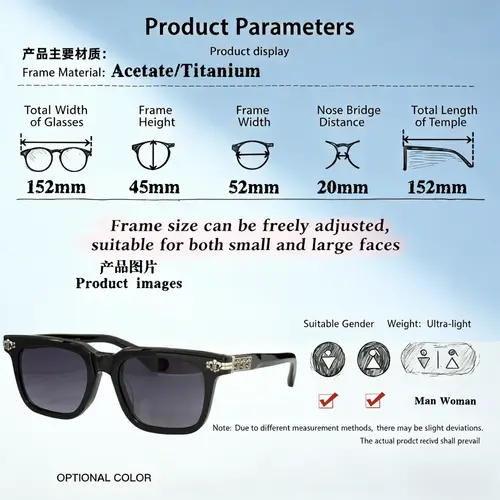 World Fashion Trend Brand Acetate Square Frame Men's Sun glasses Outdoor Travel Driving Sunshade UV400 Women's Luxury Sunglasses - Image 6
