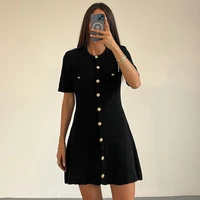 White Elegant Knitted Mini Dress For Women Metal Button Sexy Slim Rib Sweater Dress Holiday Party Outfits Autumn 2024 New - Image 5